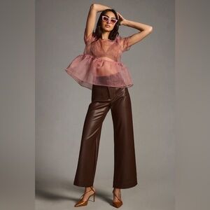 NWOT Maeve The Colette Wide Leg Vegan Faux Leather Trouser Pants Chocolate Brown